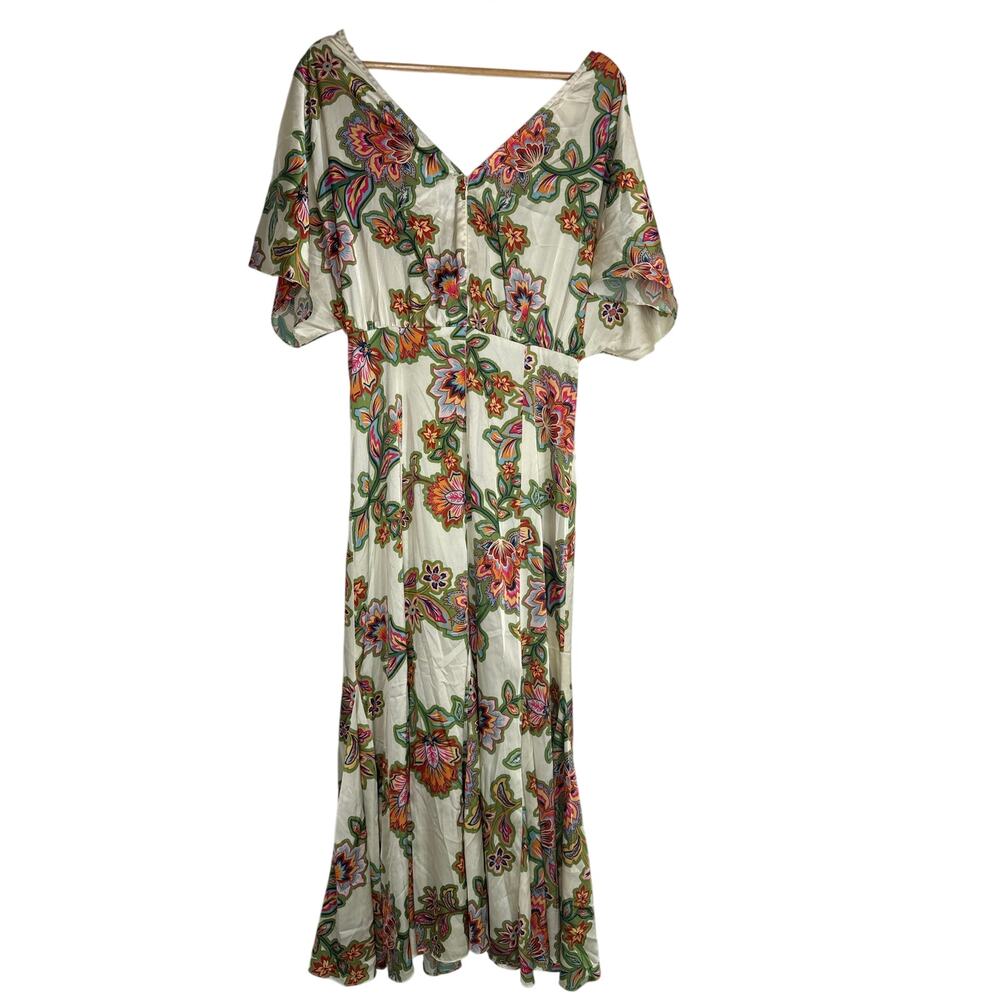 MISA Irena Dress Short Sleeve Cutout Midi Floral Lattice Cream S - Picture 4 of 13